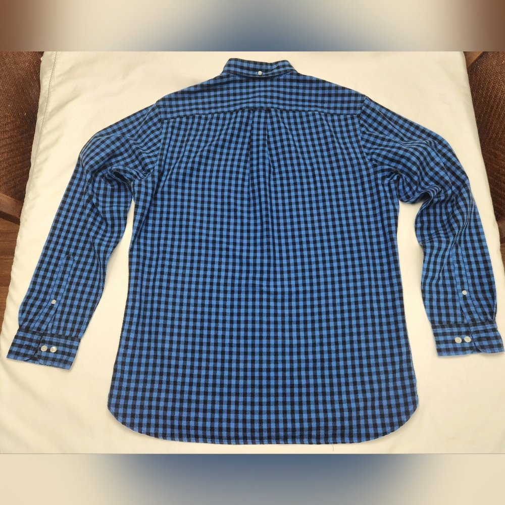 Lands' End Men's Button Down Long Sleeve Blue/Black Plaid Large Tall 16-16 1/2 - Picture 3 of 4